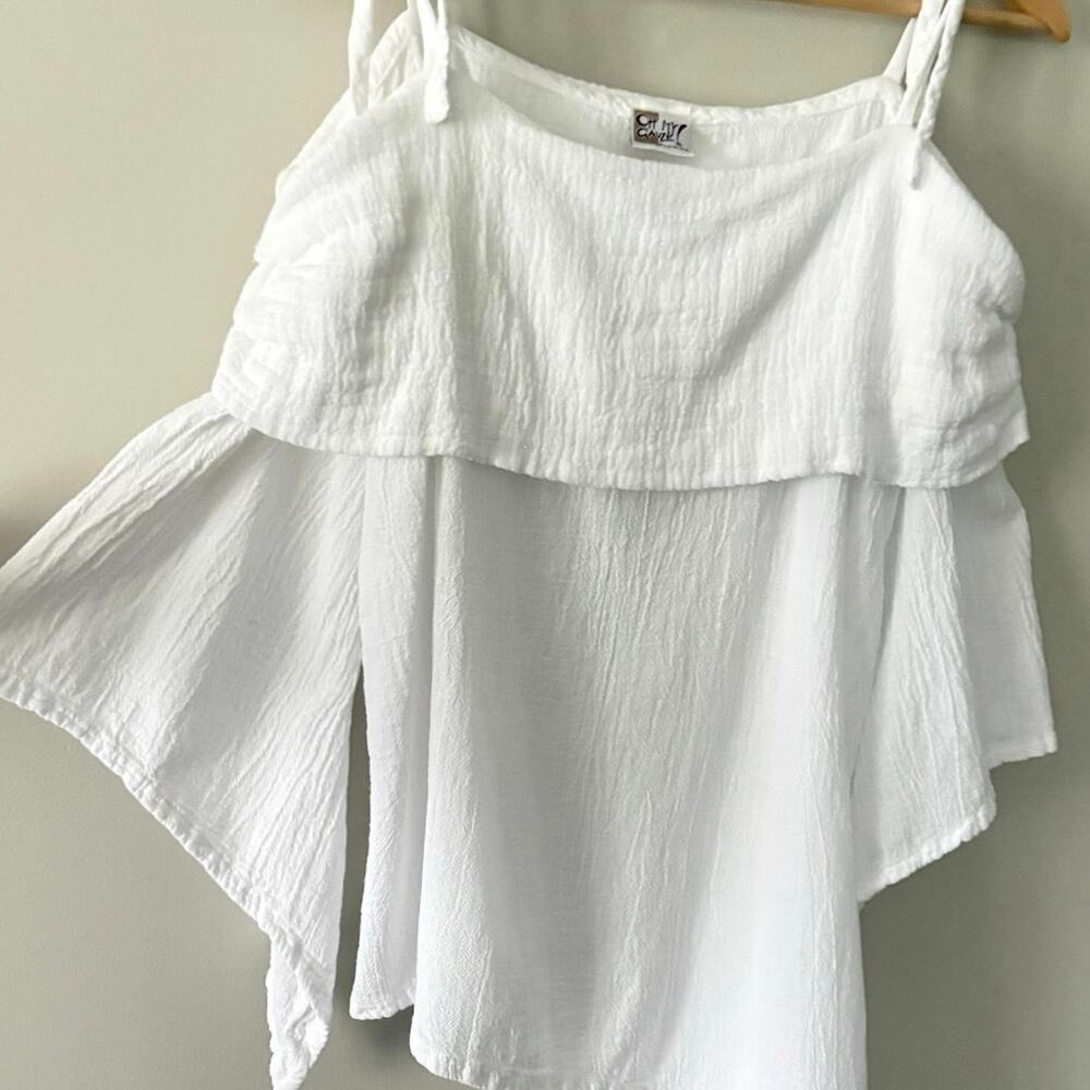 Oh My Gauze! White Off-Shoulder Gauze Blouse with Tie Straps - Picture 4 of 8